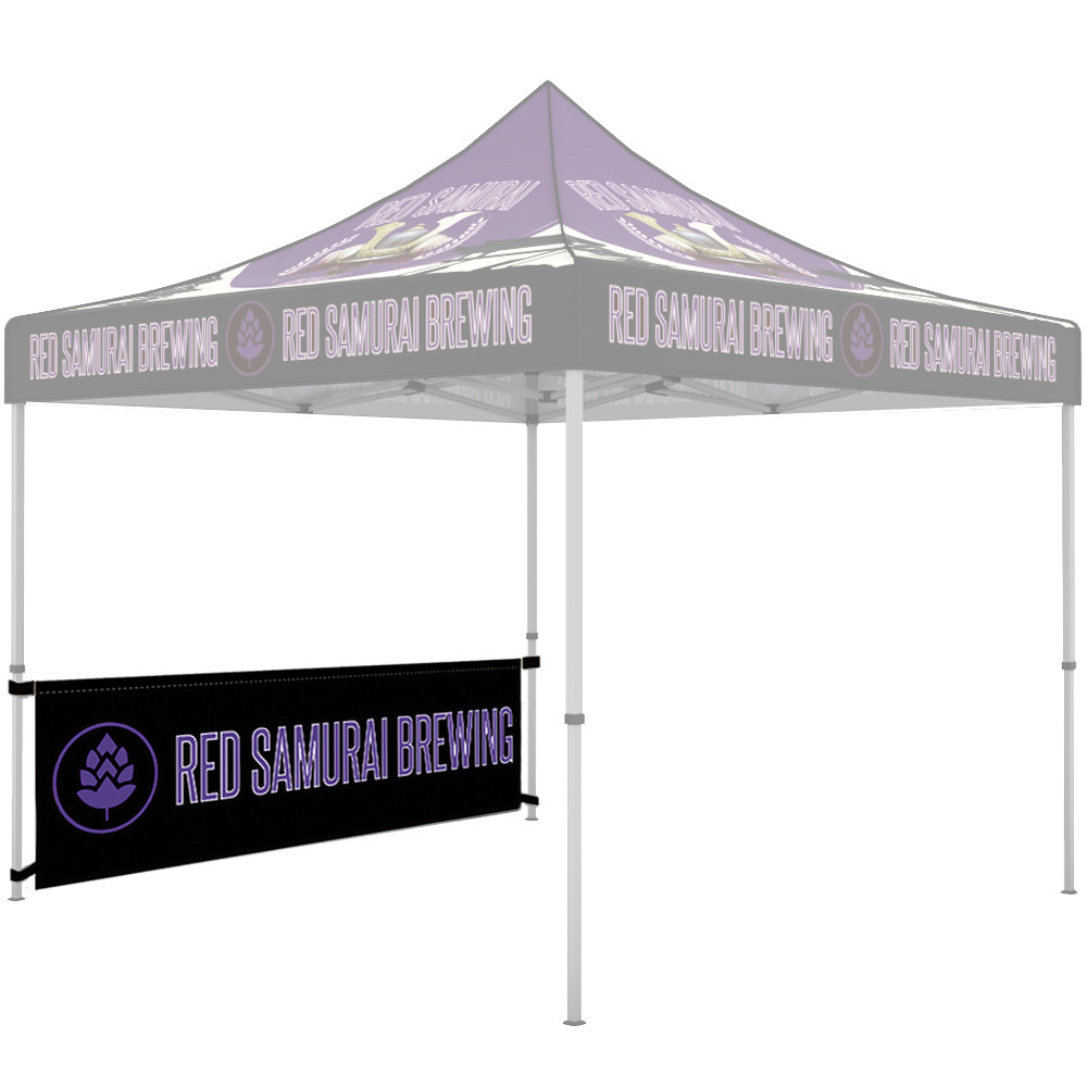 Custom printed 10ft halfwall attached to a aluminum canopy