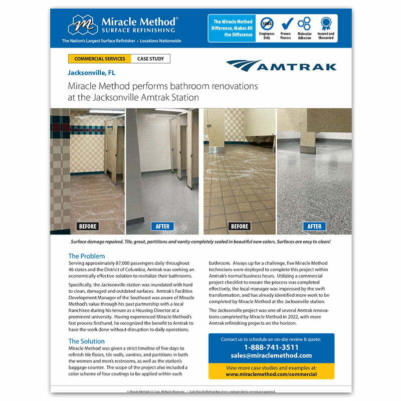 front view of a custom printed Miracle Method Amtrak case study flyer