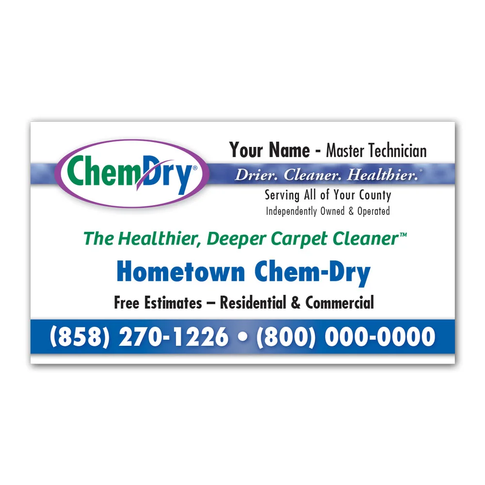 Front view of a custom printed Chem-Dry business card