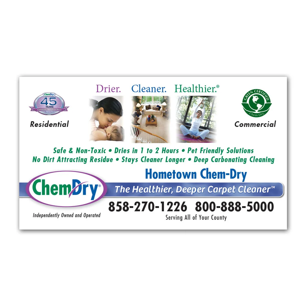 Front view of a custom printed Chem-Dry business card