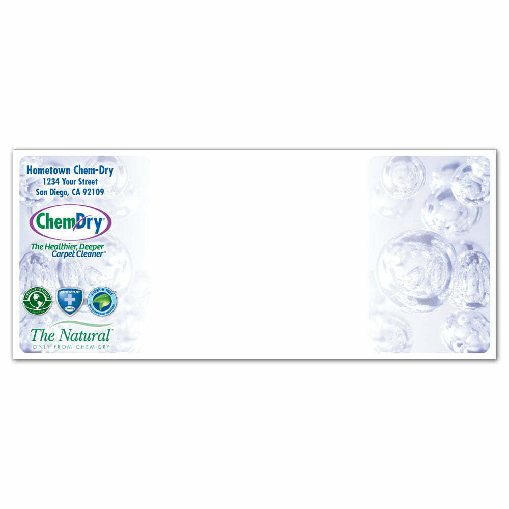 front view of a custom printed ChemDry business envelope
