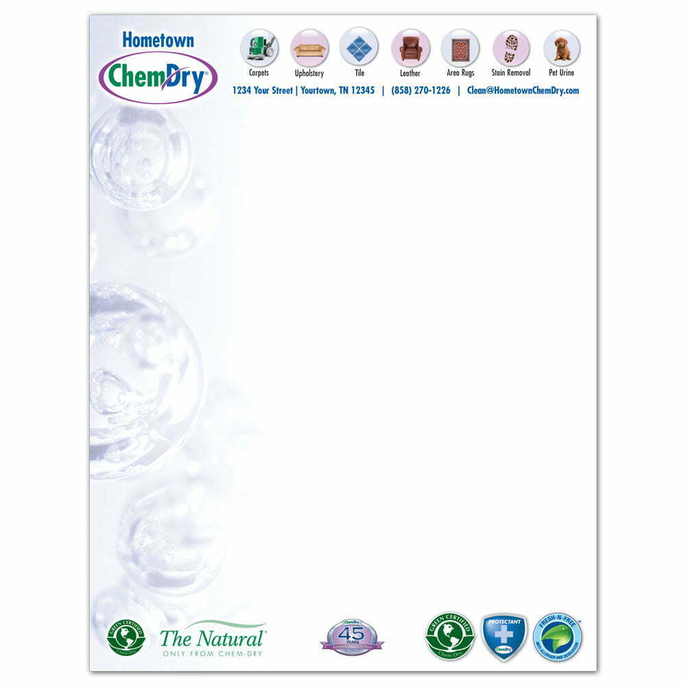 front view of a custom printed ChemDry letterhead