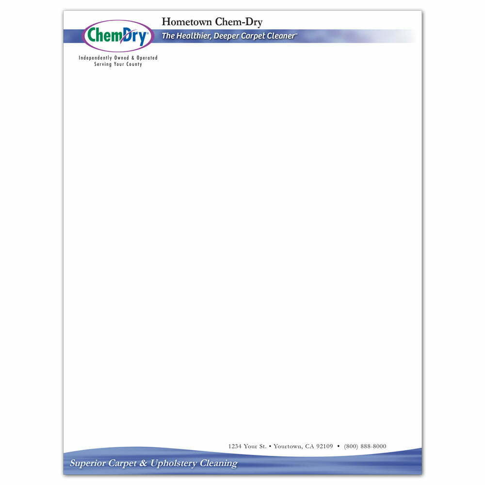 front view of a custom printed ChemDry letterhead