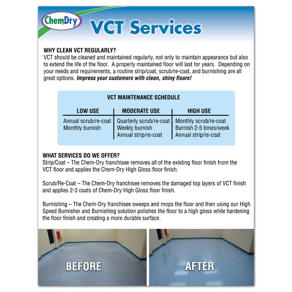 Front view of a custom printed ChemDry VCT Services Flyer
