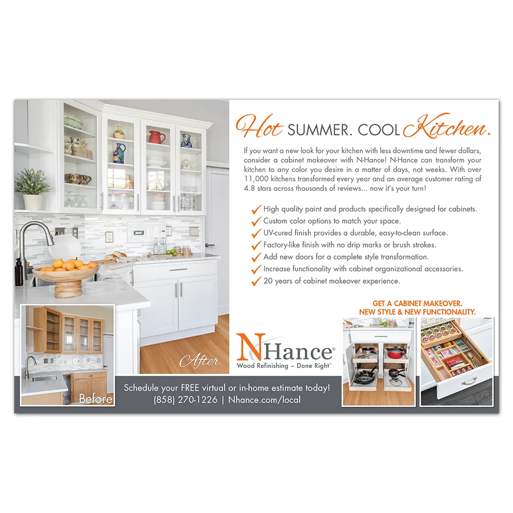 Front view of a custom printed N-Hance Hot Summer Cool Kitchen postcard