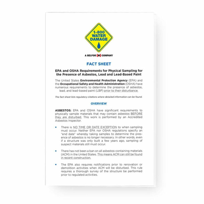 1800 Water Damage – Fact Sheets