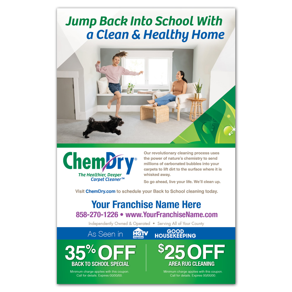 Front view of ChemDry Back to School postcard style 11