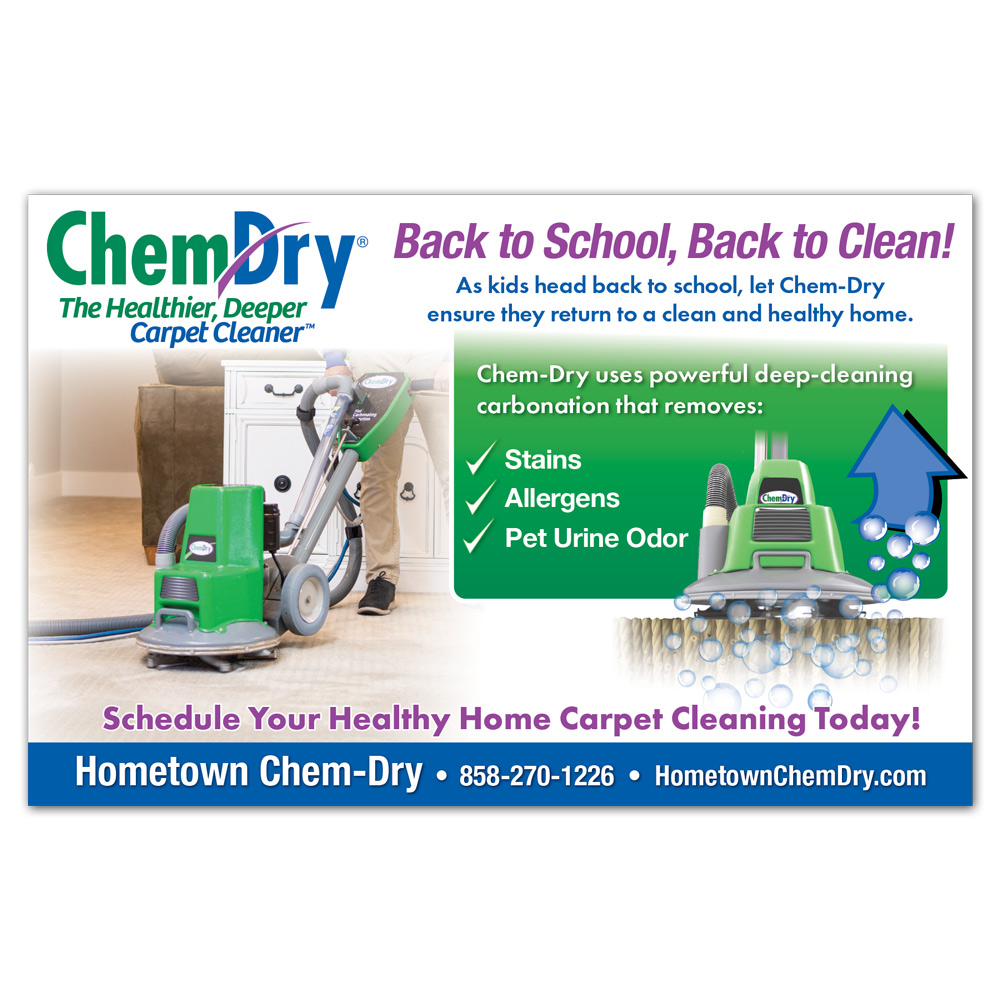 Front view of ChemDry Back to School postcard style 12