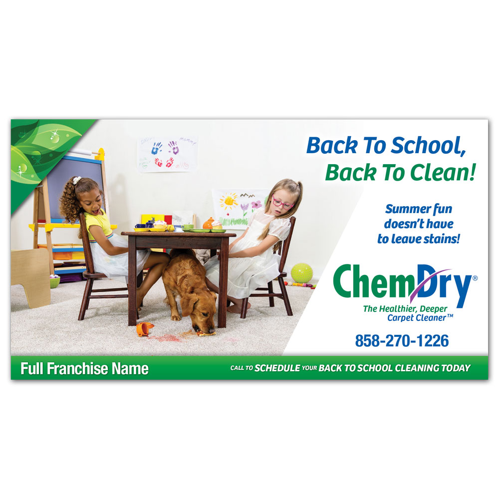 Front view of ChemDry Back to School postcard style 13