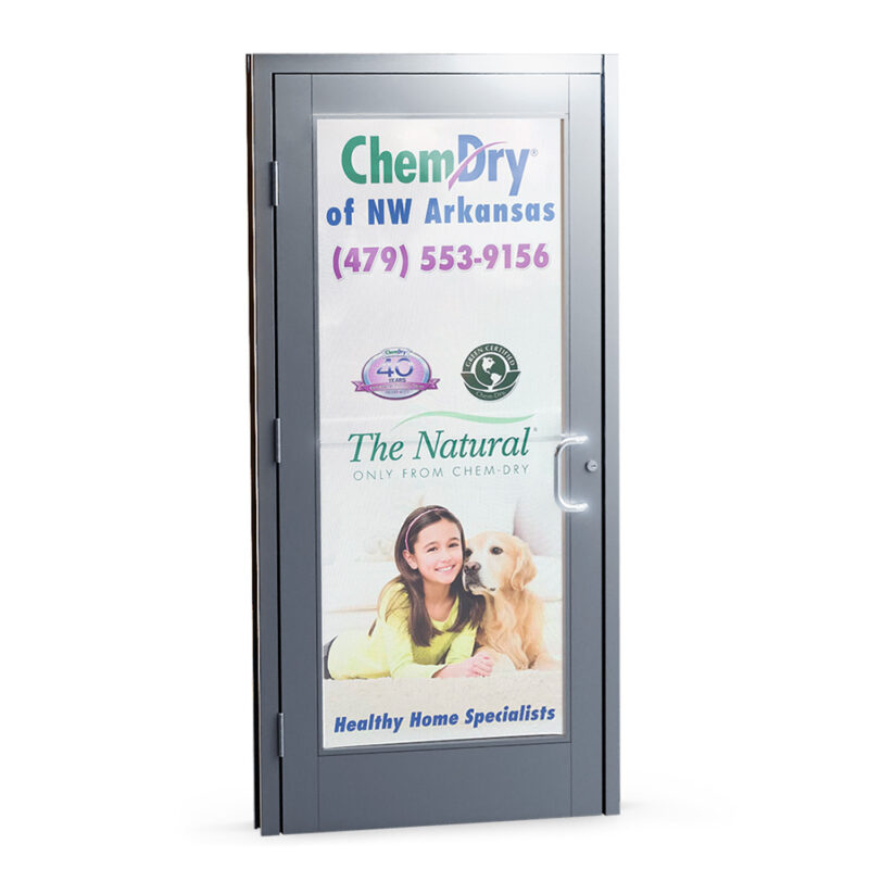 Commercial office door with ChemDry Perforated Window Vinyl