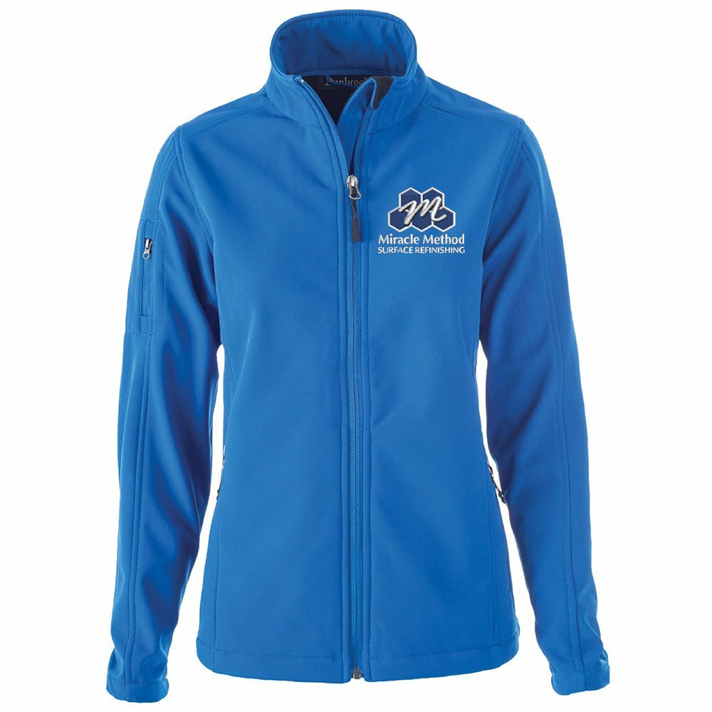 front view of a custom embroidered women's Miracle Method bright royal blue sonoma jacket