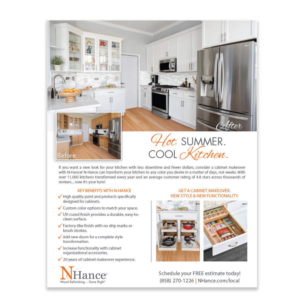 Front view of a custom printed N-Hance Hot Summer Cool Kitchen flyer