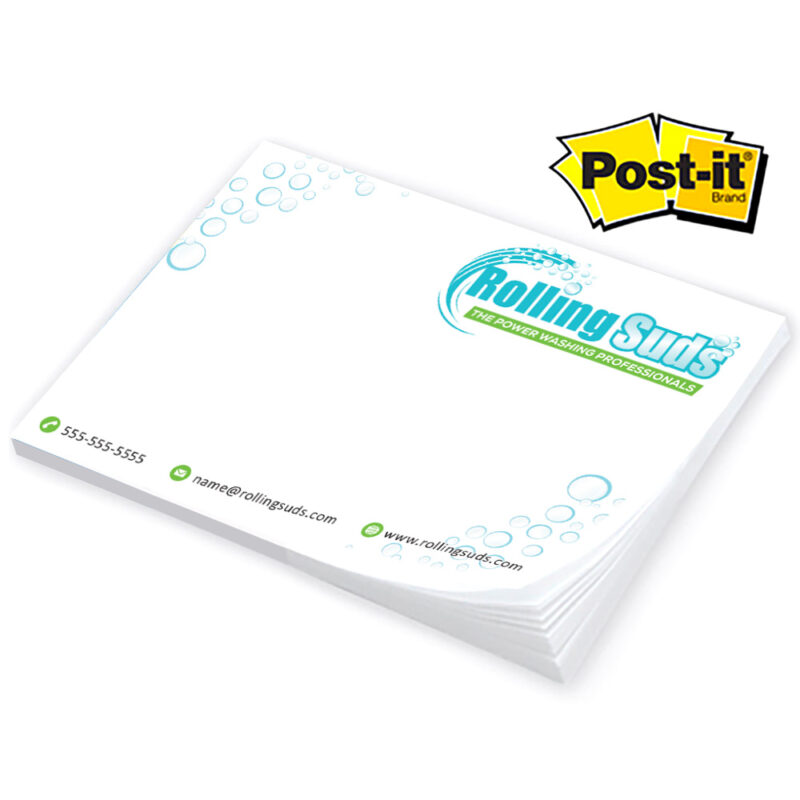 Front profile view of a custom printed Rolling Suds Post-it Note pad