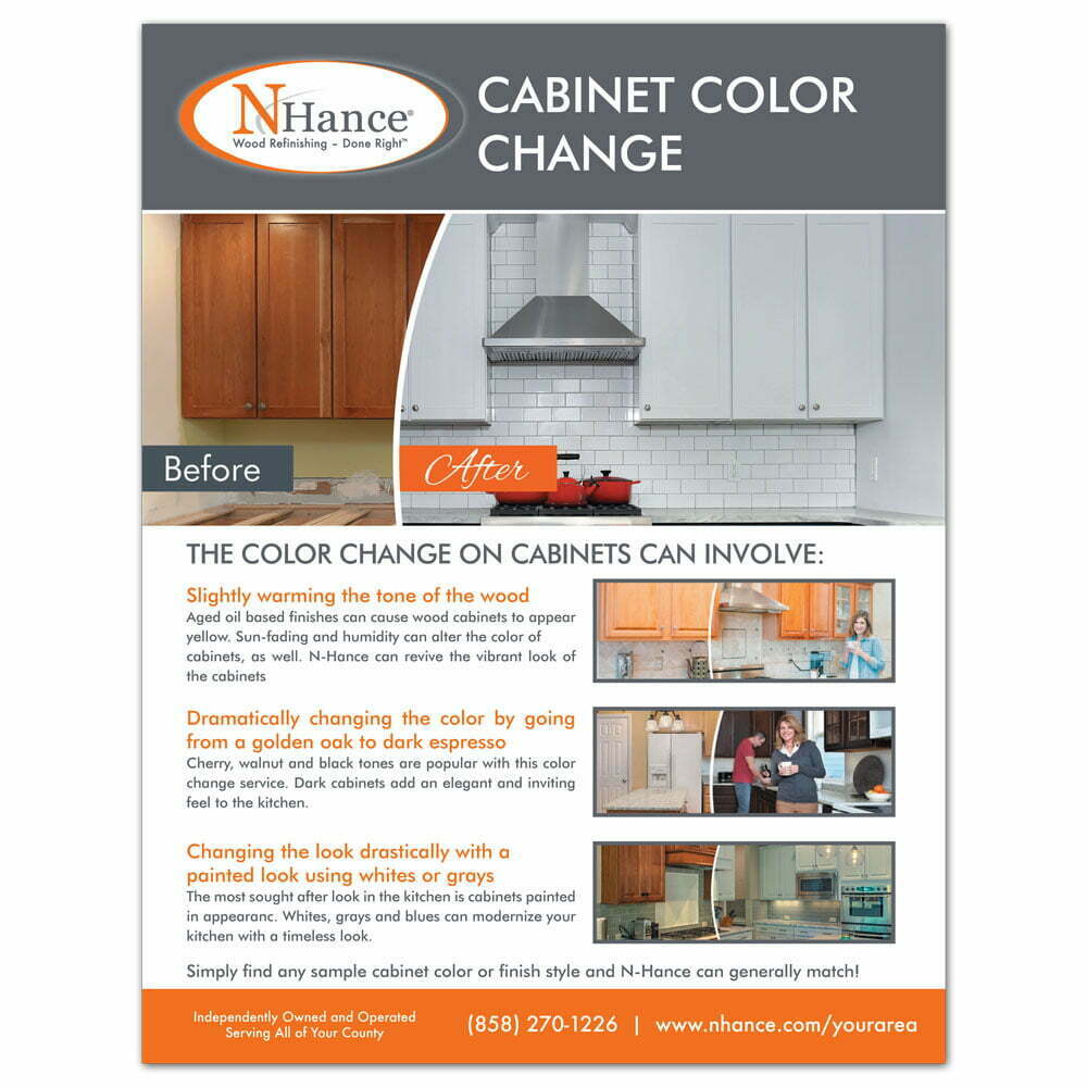 Front view of a custom printed N-Hance Cabinet Color Change flyer