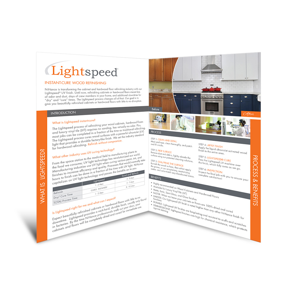 Inside view of a custom printed Lightspeed N-Hance brochure
