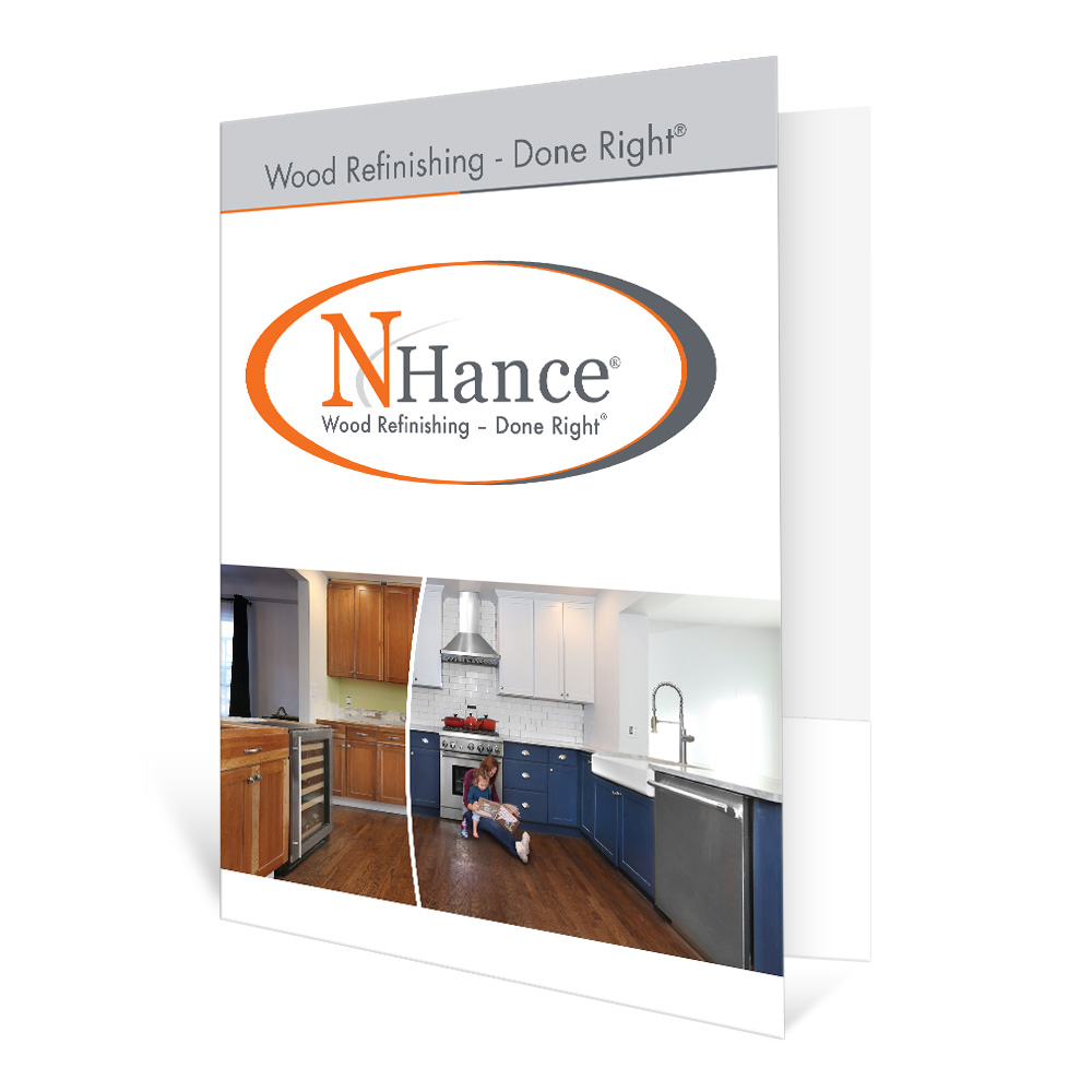 front profile view of a custom printed N-Hance presentation folder
