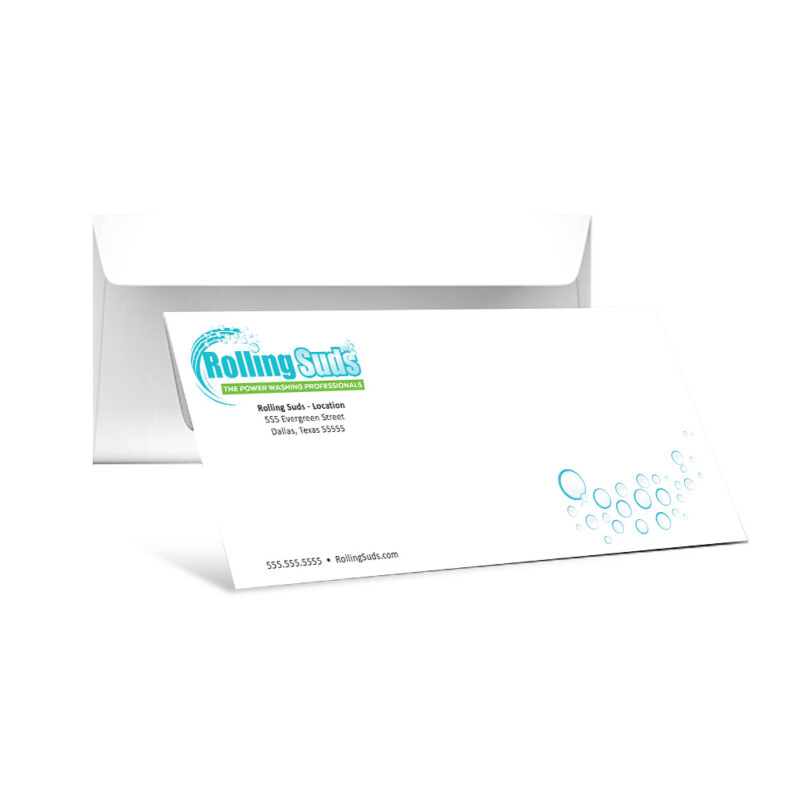 Custom printed Rolling Suds business envelope