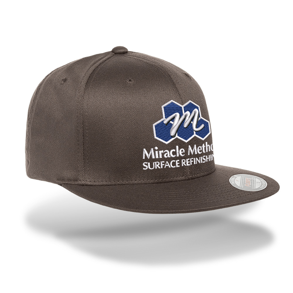 Sideview of Miracle Method embroidered dark grey FlexFit cap