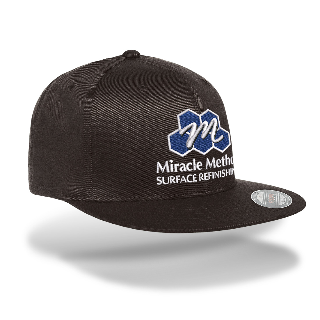 Sideview of Miracle Method embroidered black FlexFit cap