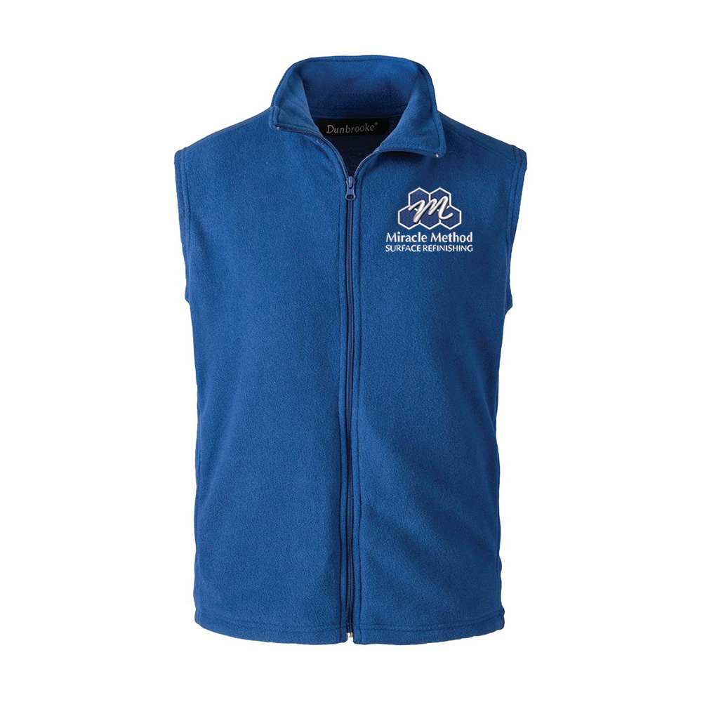 Front view of Men's Miracle Method embroidered royal blue vest