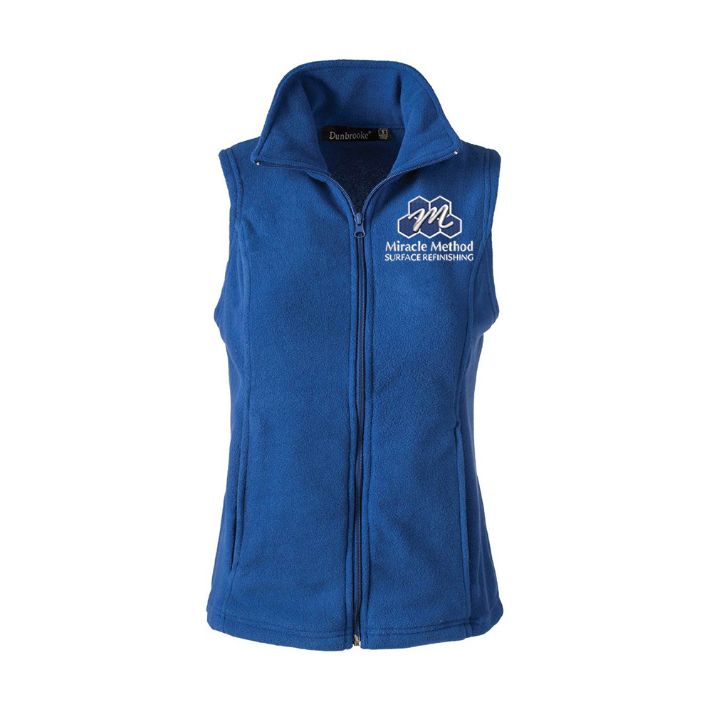 Front view of women's Miracle Method embroidered royal blue vest